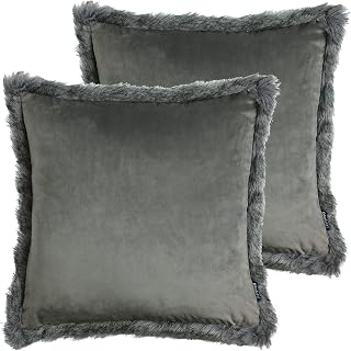 Paoletti Aspen Twin Pack Polyester Filled Cushions, Grey, 45 x 45cm
