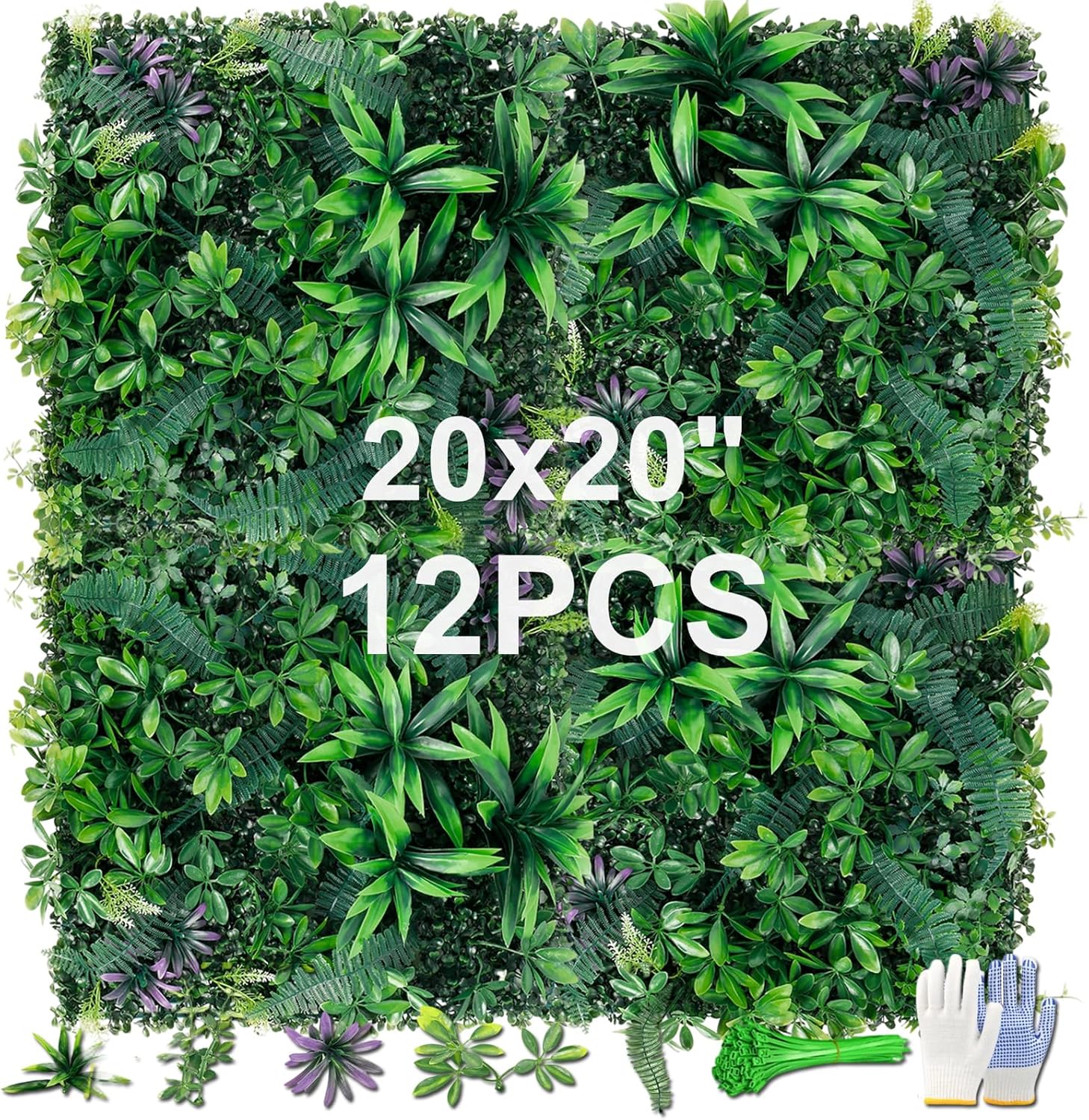 grass wall panels 20"x20", 12 pack greenery backdrop with uv protection, artificial boxwood panels for privacy fence screen outdoor indoor wedding decor garden backyard 12-pack