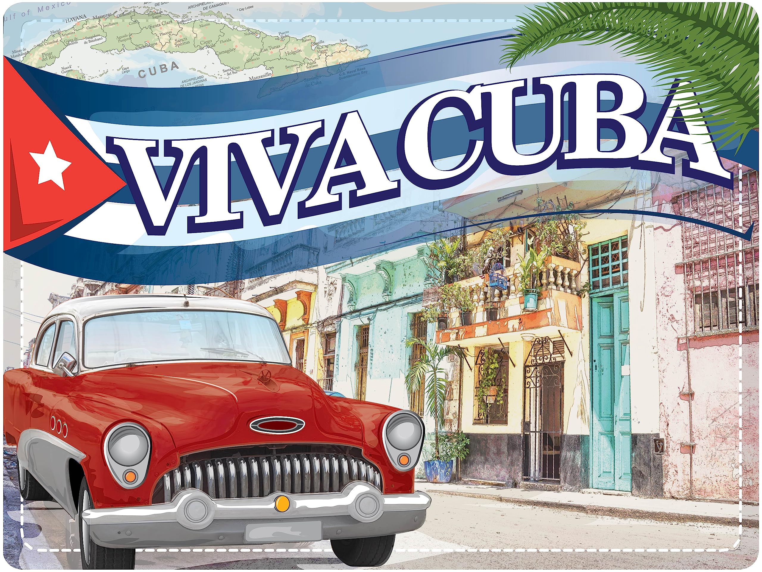 Dodino 30 x 40 cm Tin Sign, Viva Cuba, Retro Vintage Cuba, Nostalgic Sign Viva Oldtimer