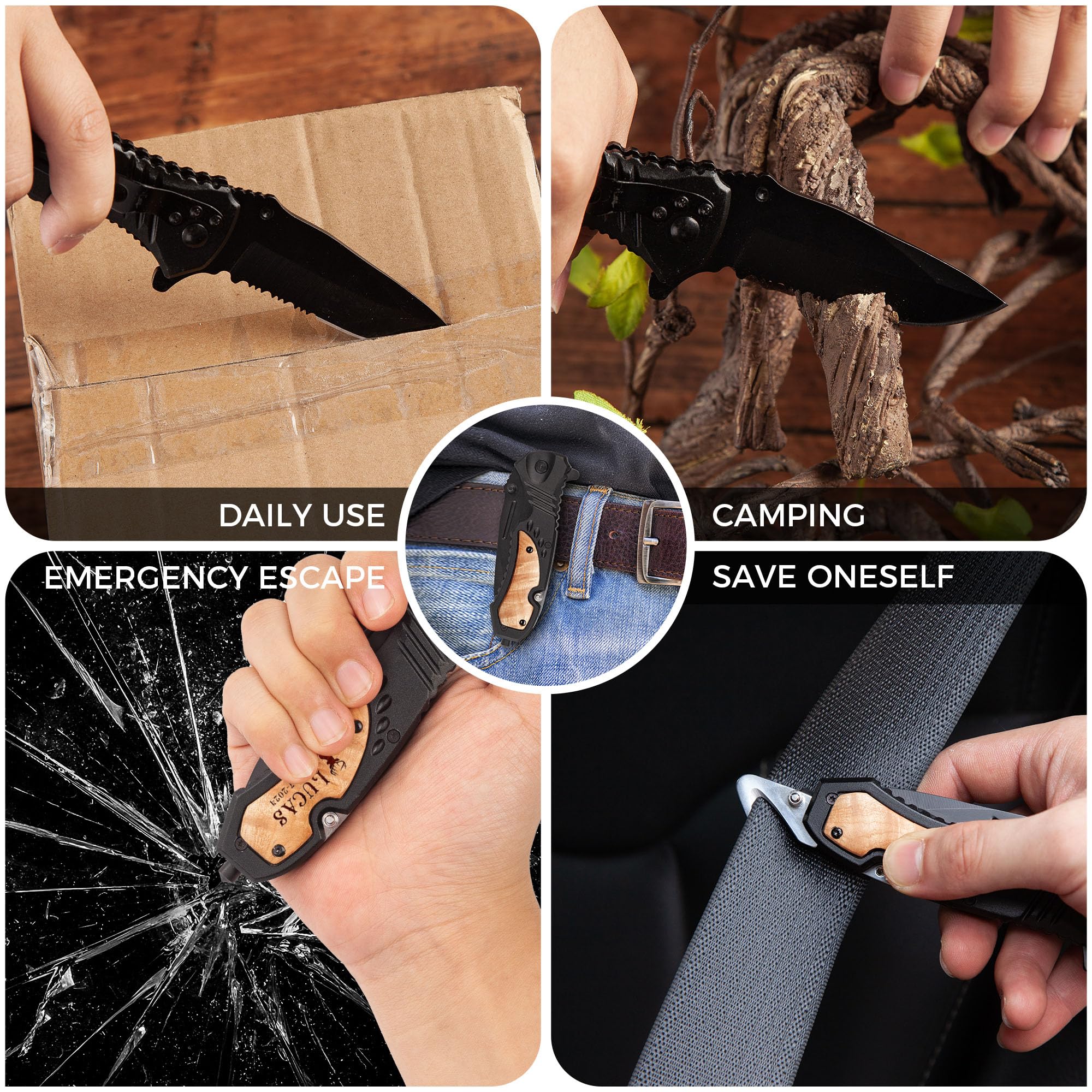 NRONON Personalized Engraved Folding Pocket Knife - Best husband Ever Gift with Black Stainless Steel Blade & Wood Handle, Quick Opening Flipper, Multitool Folding Knife for Men