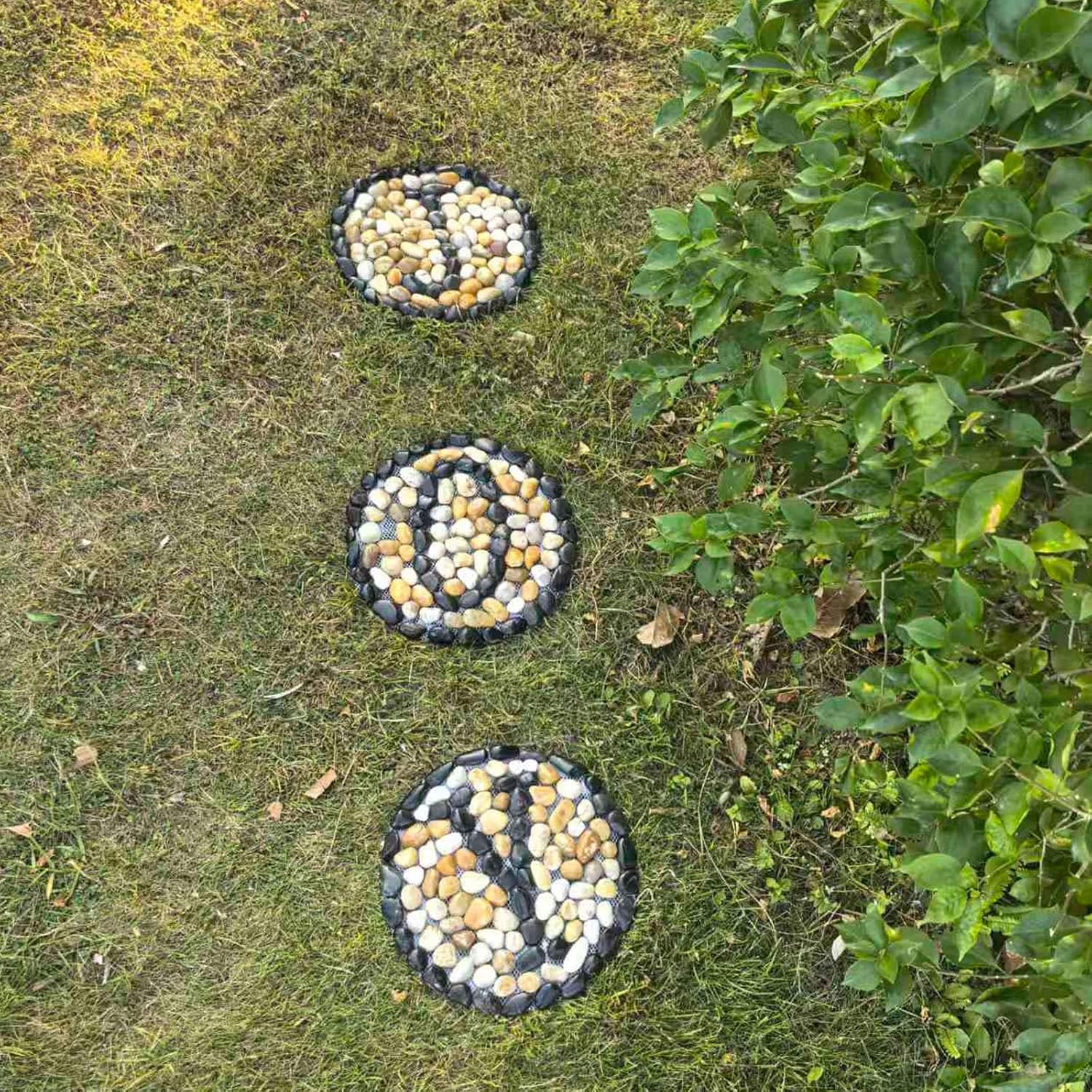 Large Stepping Stones Outdoor with Design Letter J O Y- 12 Inch Round Massage Stones, 3pcs Decorative Patio Stone Mats for Yard Pathway, Non-Slip Acupressure Flooring for Indoor and Outdoor