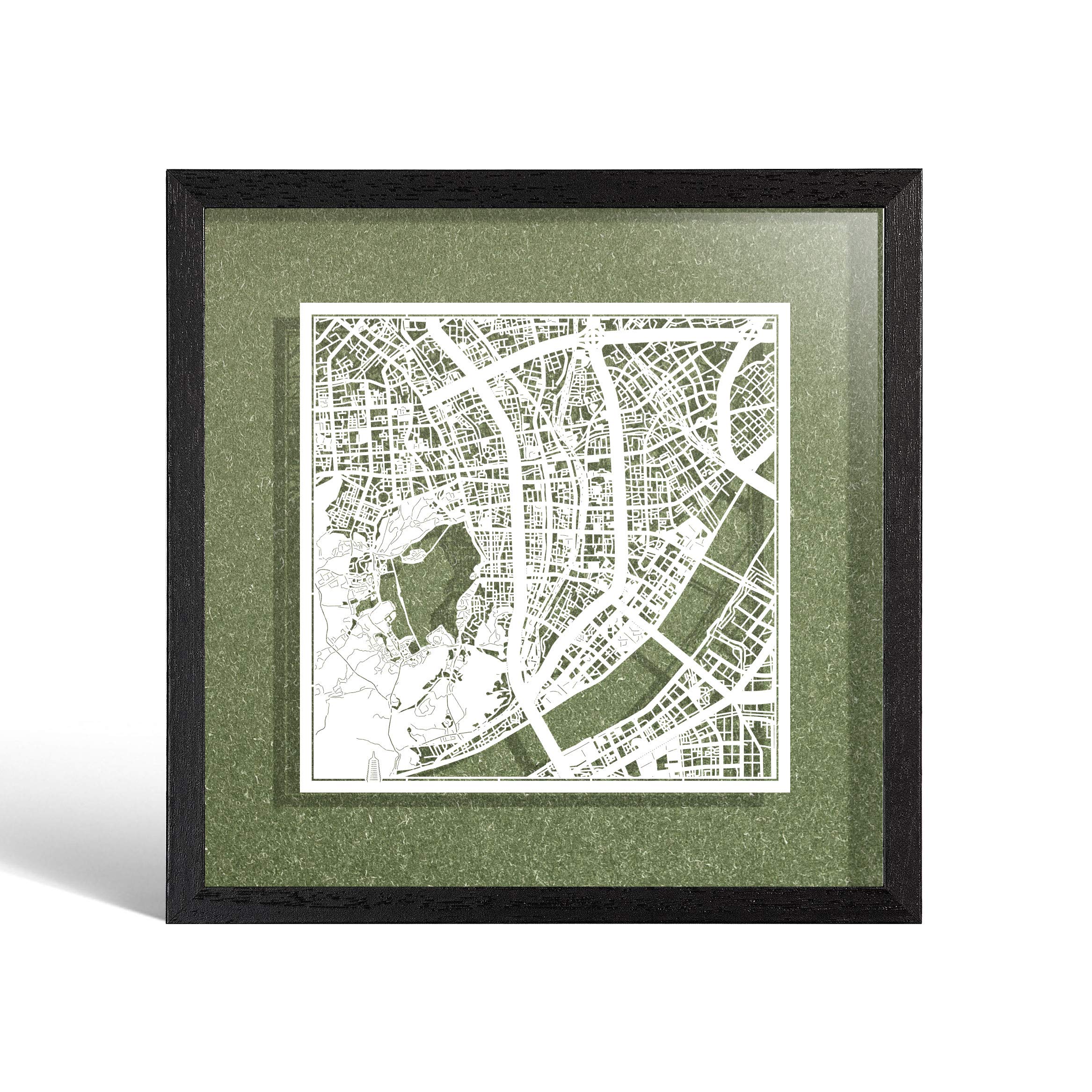 O3 DESIGN STUDIO Hangzhou Paper Cut Map framed, White map, Black frame, 9x9 inches, Gift Boxed, 4 background color, self-changing, Paper Art — image 1