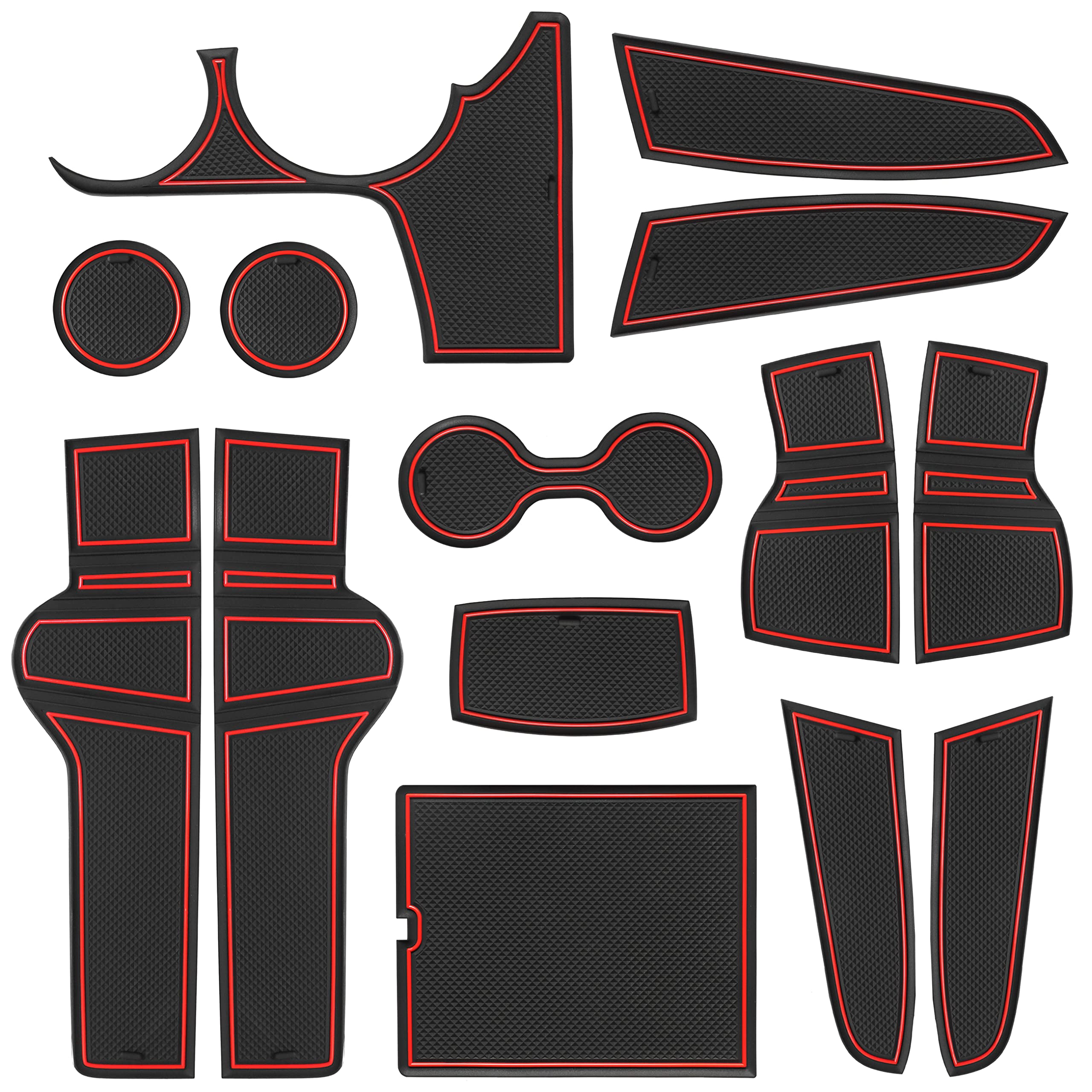 SENSHINE Customized Liners for Kia Sportage NQ5 Accessories 2023 Hybrid Cup Holder Insert Liner Center Console Liner Glove Box Mats Inserts Non-Slip Mats Pad 14-PC Set (Red Trim)