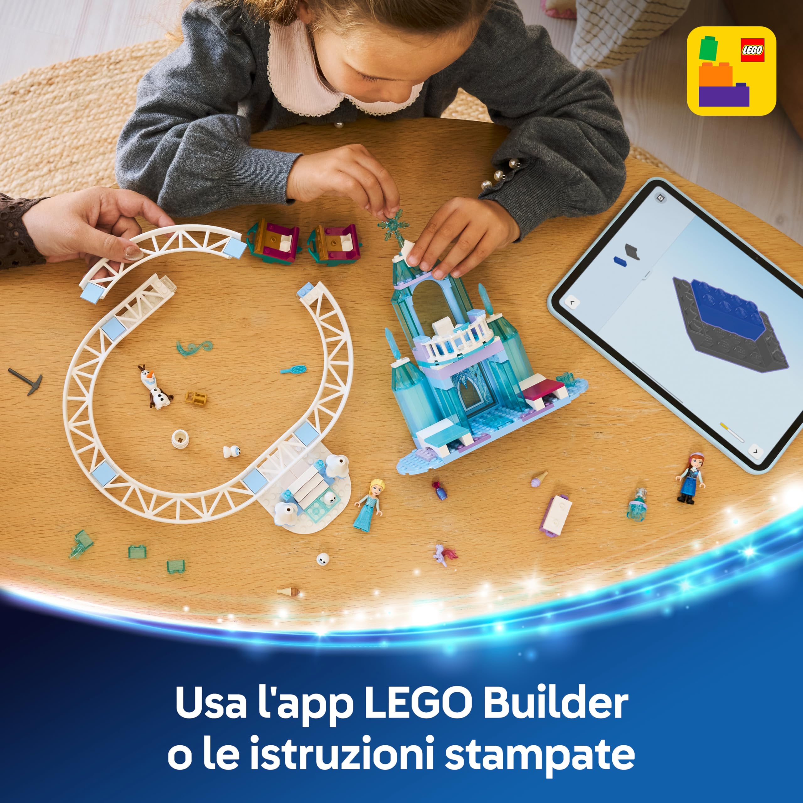LEGO | Disney Frozen Castello di Ghiaccio di Elsa e Avventura sulla Neve - Giocattolo con Mini Bamboline di Anna ed Elsa, Olaf, Binari del Treno e Carrelli da Neve - Regalo per Bambine 4+ Anni - 43281