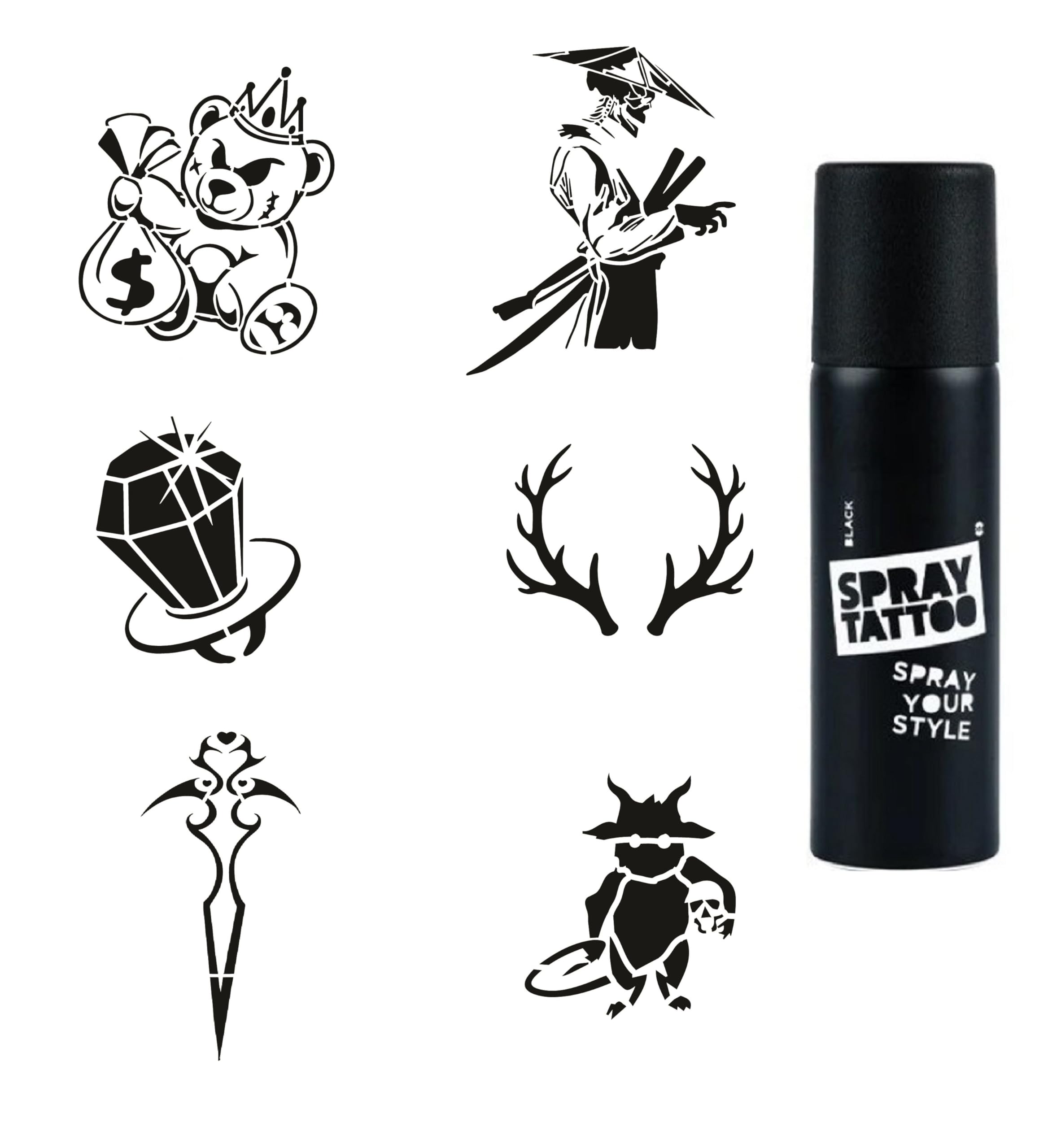 Savaşçı ve Hazine Spray Tattoo Geçici Dövme Yapma Seti Sprey Dövme Kiti