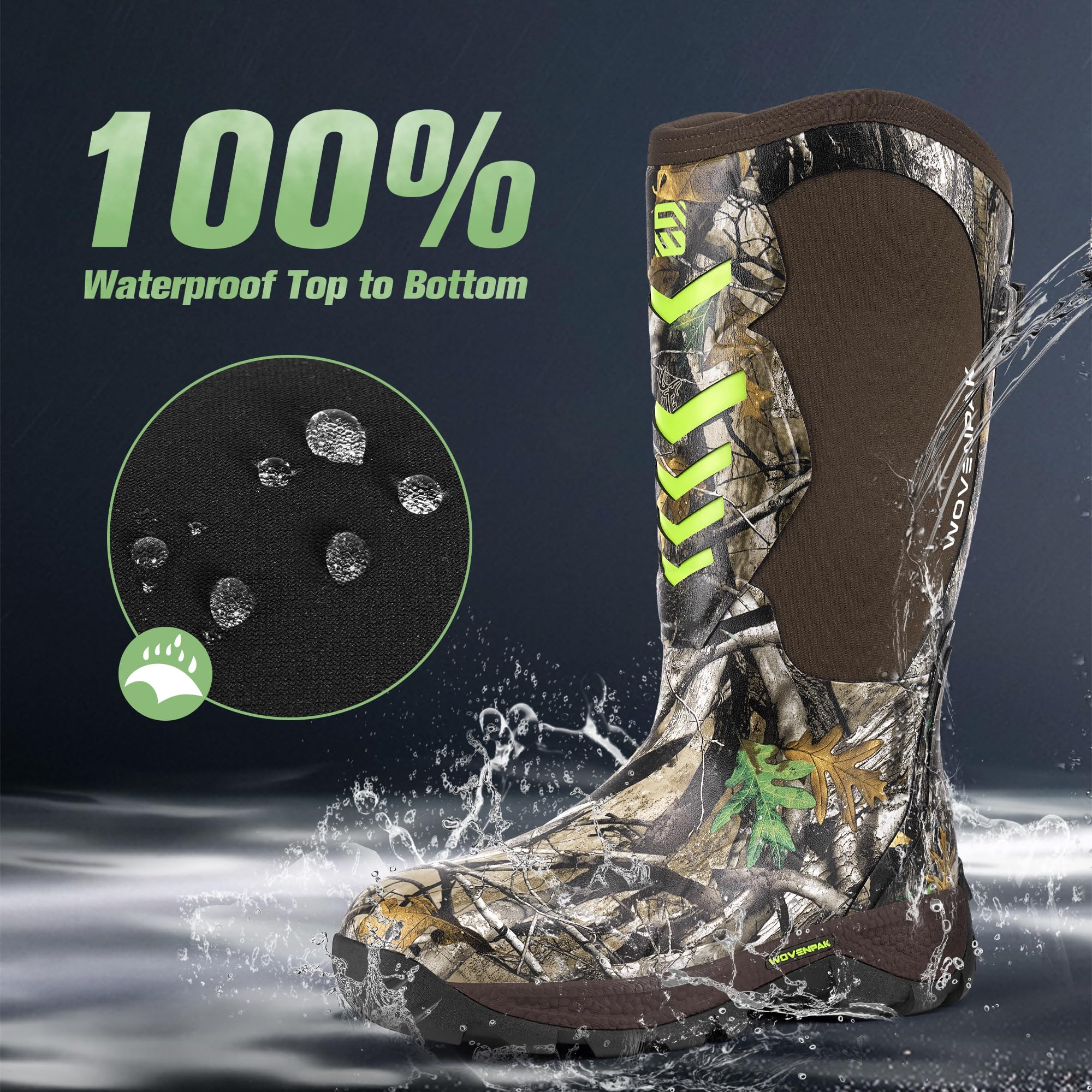 Wovenpak Rain Boots Womens, Rubber Boots for Women Insulated Hunting Boots with Steel Shank, Waterproof Boots for Women, Womens Work Boots 6mm Neoprene Rain Boots Outdoor, Size 10