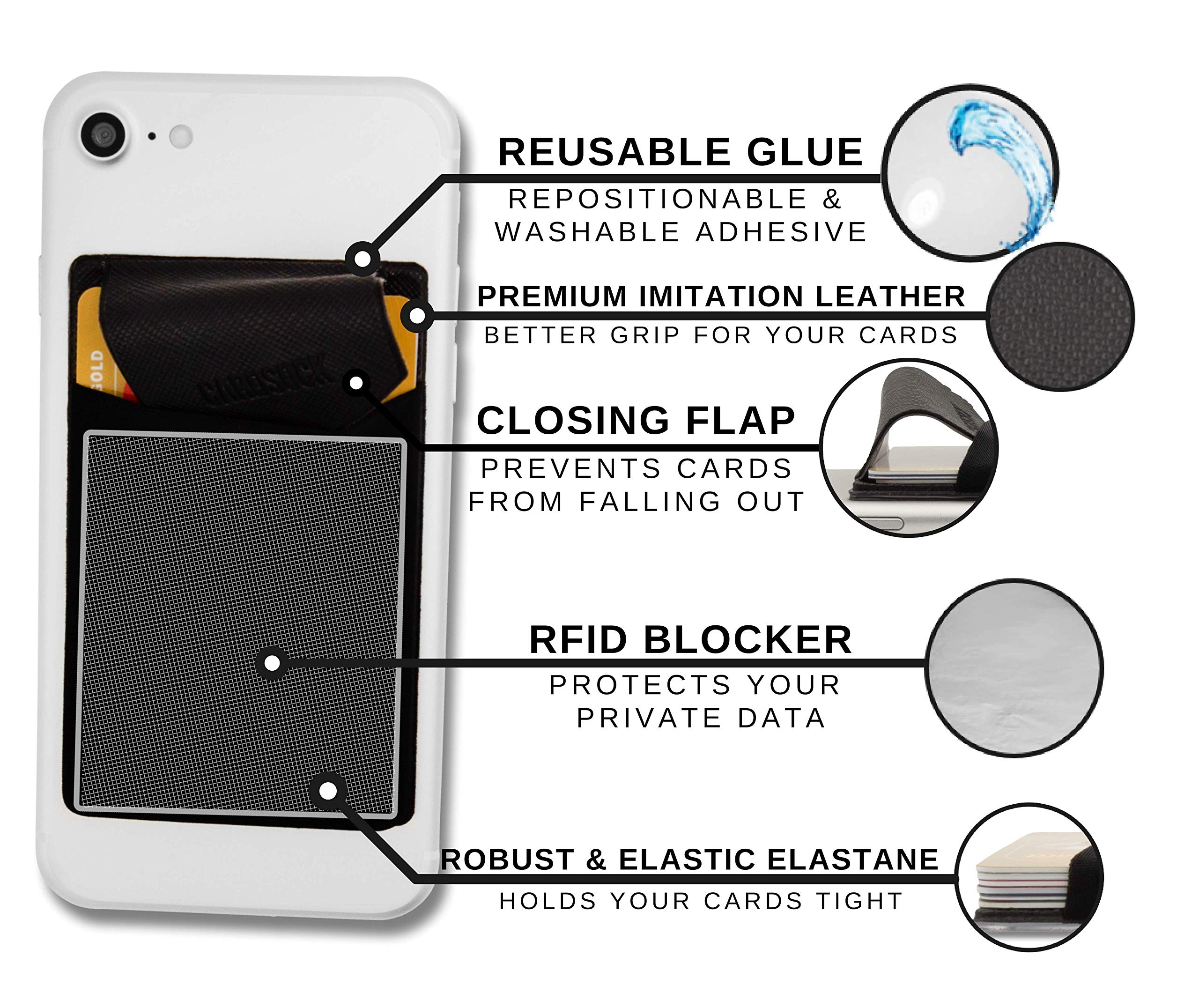 CKANDAY 4-pack Telefoonkaarthouder met Zelfklevende Sticker voor de Achterkant van de Telefoon, Rekbare Stof Kaarthoesjes ID Credit Card Pocket Plak-op Portemonnee voor Android Smartphones