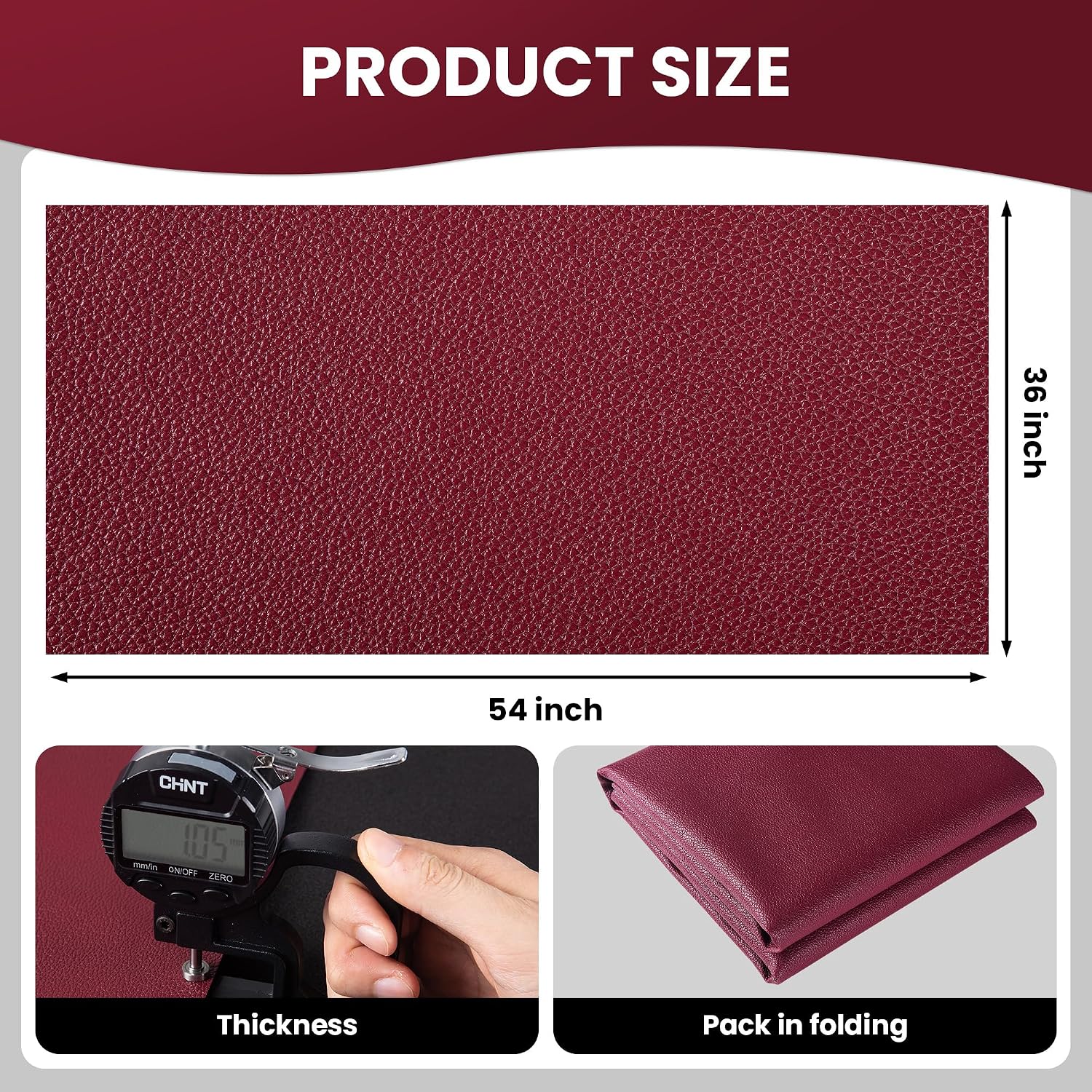 Marine Vinyl Fabric, Upholstery Faux Leather Fabric by The Yard, 1.05mm Lychee Texture Leather Sheets for Sofa Chairs Handbags Hair Bows Earrings Crafts (1 Yard 36''X 54'', Burgundy)