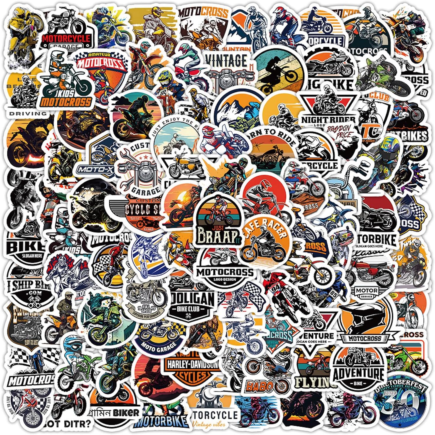 100Pcs Motocross Mini Stickers for Water Bottles Vinyl Dirt Motorbike Stickers for Kids Teens Waterproof Motorcycle Decals for Laptop Scrapbooking Journaling Dirt Bike Stickers (Motocross)