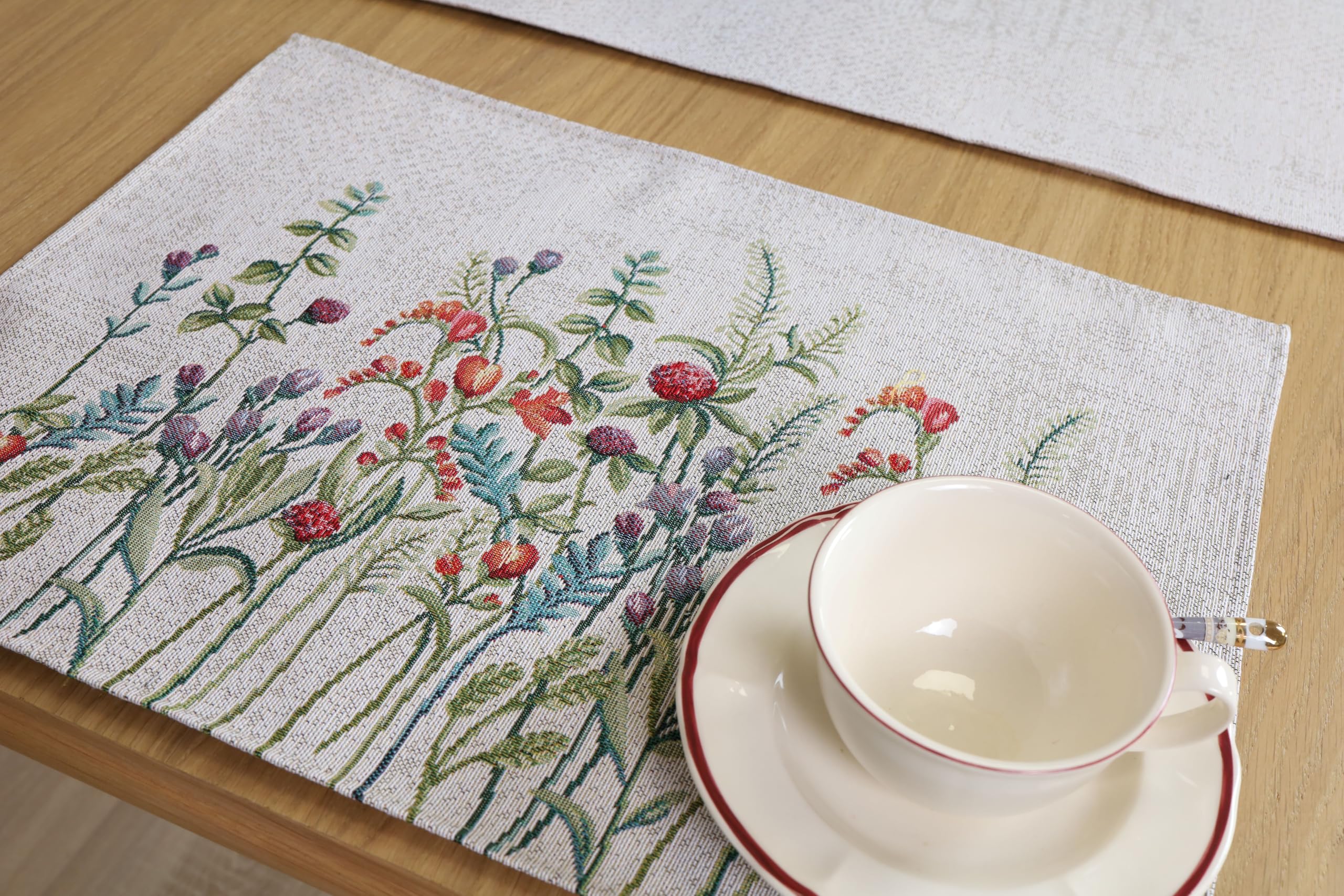 Tischsets Platzsets Abwaschbar 12er Set, 35x45 cm, Platzdeckchen Stoff 100% Jacquard Gobelin, Untersetzer Teller Hochwertige Wiederverwendbare für Hochzeit, Geburtstag, Küchen, Cafe - Grasland