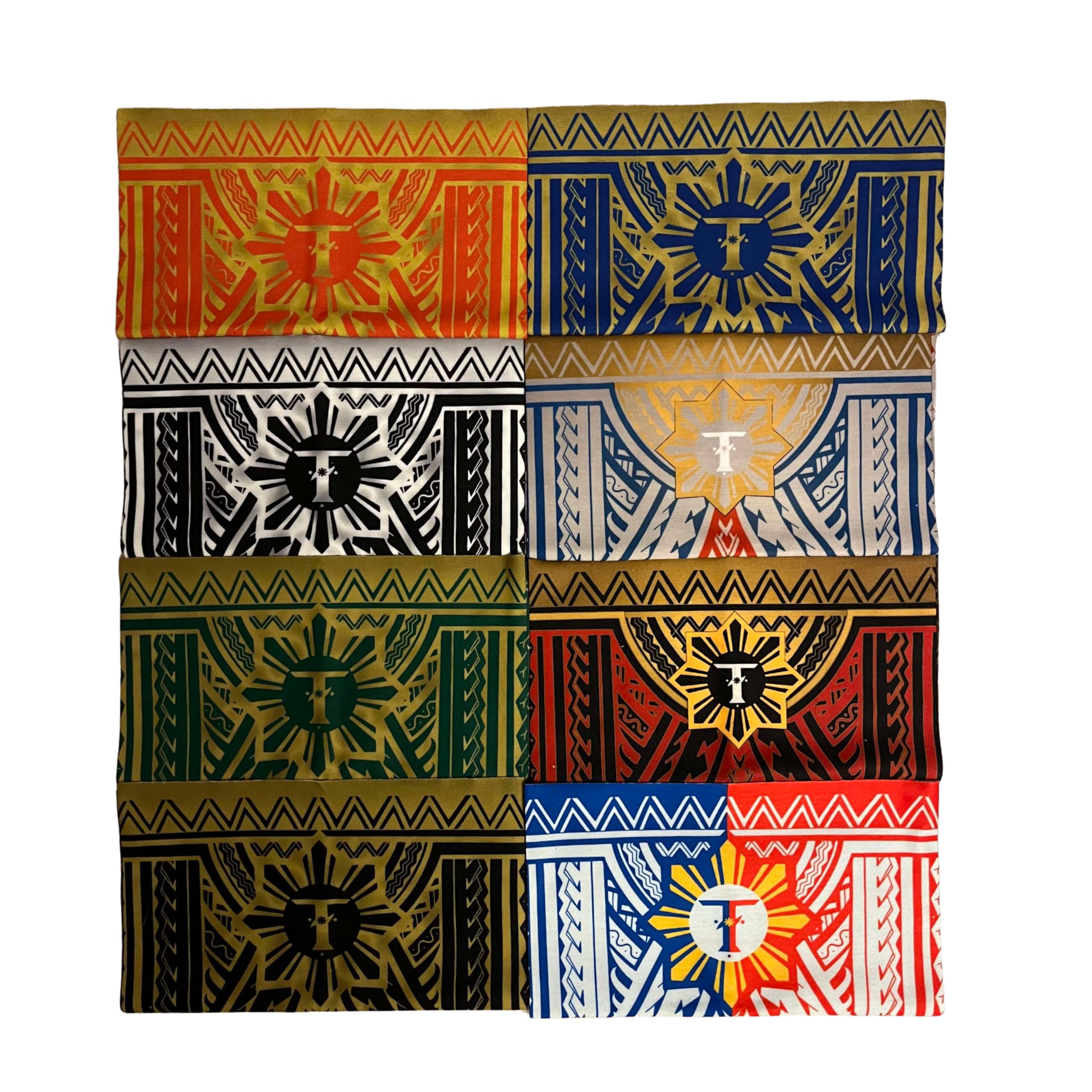 Filipino Tribal Pattern Headwraps, Neck Gaiters, Bandanas, Scarf, Wristbands, Set of 8, Multicolor, Multipurpose (Red)