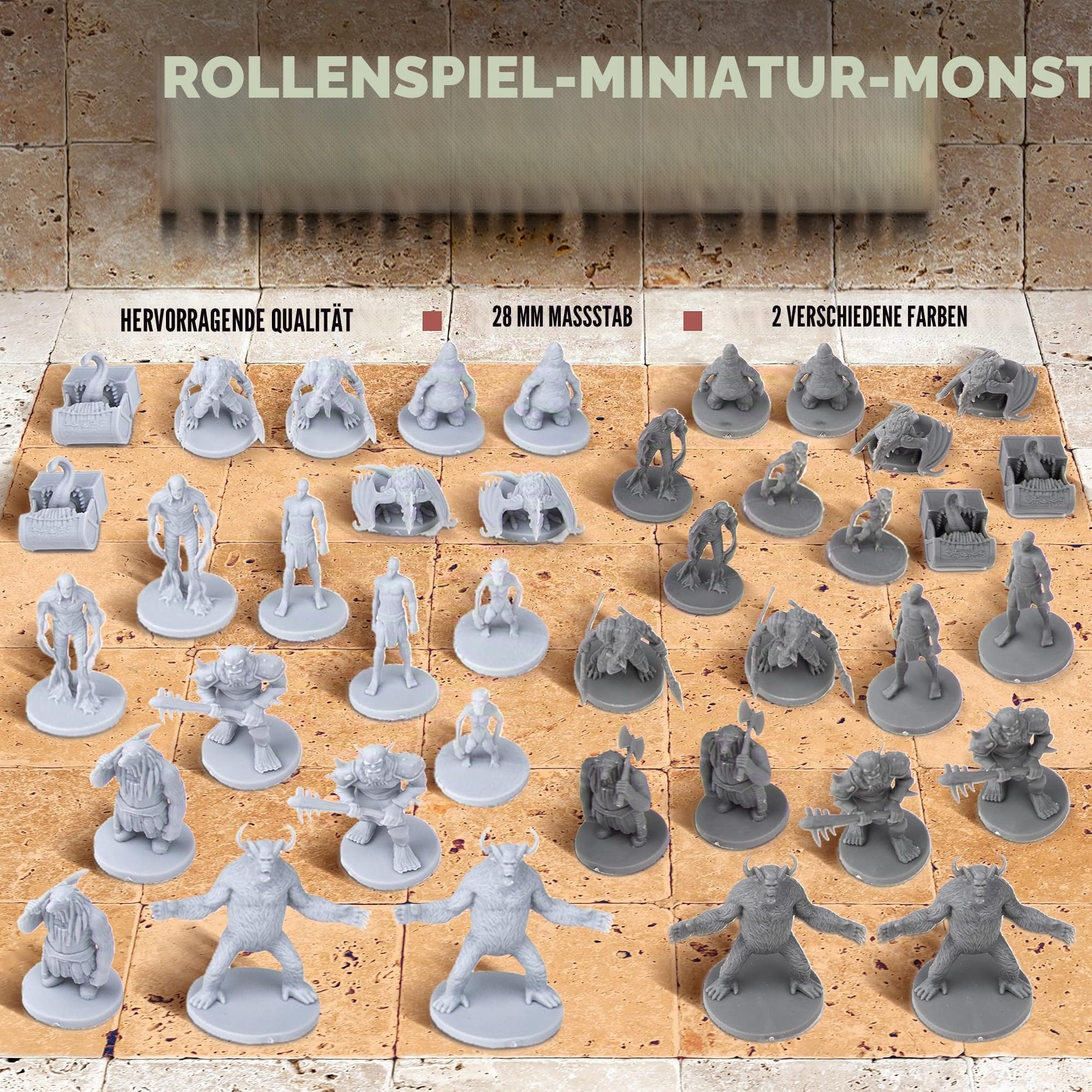 Path Gaming 40 Miniatur-Monster-Fantasy-Tisch-RPG-Figuren für Dungeons and Dragons, Pathfinder-Rollenspiele. 28 mm skalierte Miniaturen, 10 einzigartige Designs, unlackiert, ideal für D&D/DND