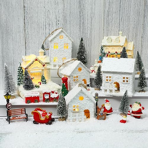 Cindeer Juego de 32 piezas de aldea navideña iluminadas con figuras, pequeña escena de ciudad navideña, coleccionable, decoración de pueblo de disponible en Yaxa Peru
