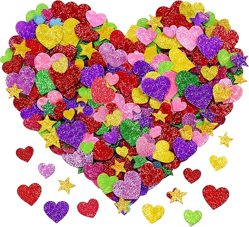 Back to School Supplies - 280 PCS Glitter Foam Reward Stickers for Kids | Self Adhesive Stars Mini Heart Shapes Stickers for Teachers Students Classroom - Arts Craft Scrapbook Supplies Party Favors