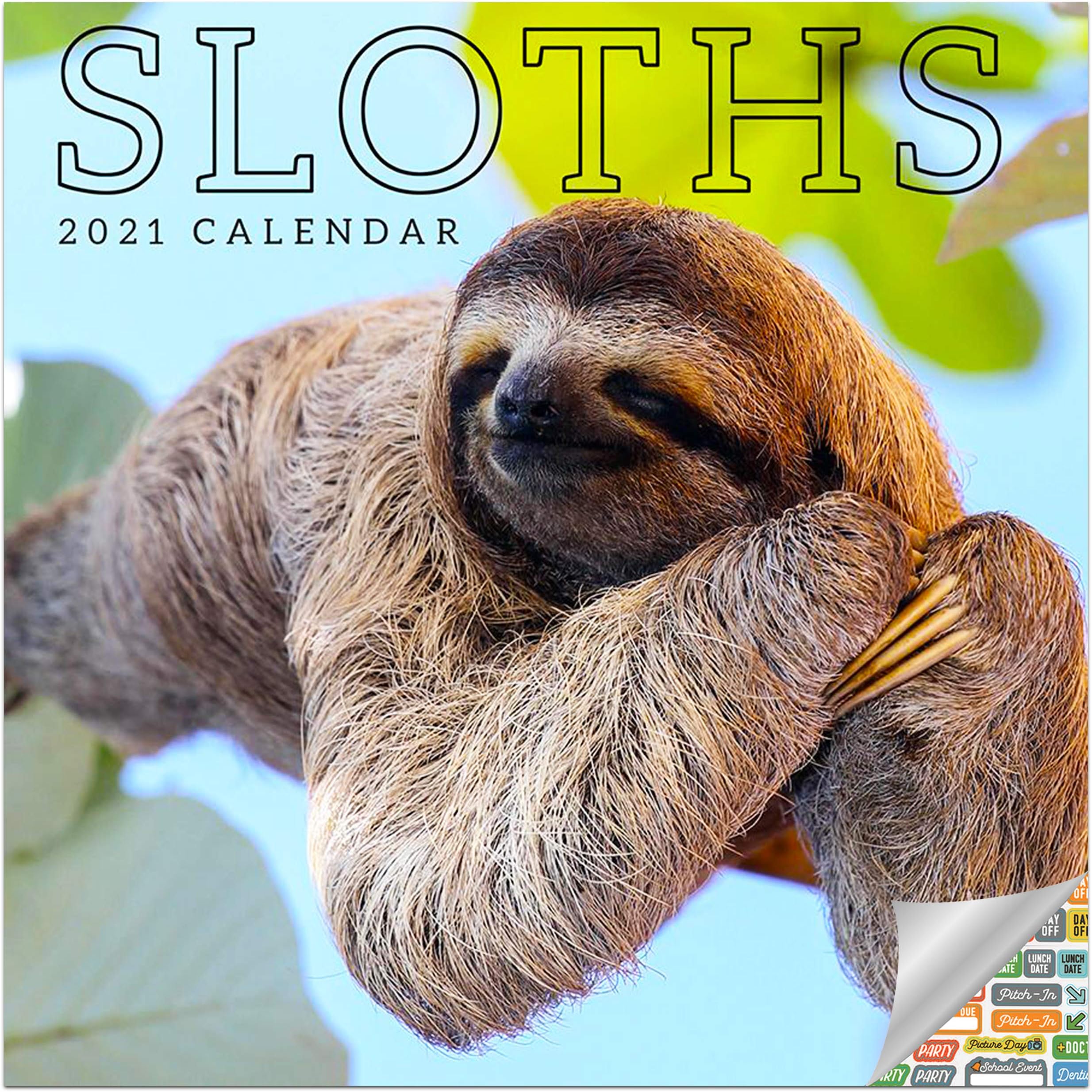 Sloths Calendar 2021 Bundle - Deluxe 2021 Sloths Wall Calendar with Over 100 Calendar Stickers (Sloths Gifts, Office Supplies)