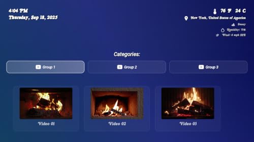 Cheminée romantique avec sons de cheminée - TV ASMR confortable avec horloge et météo en direct – vue 2