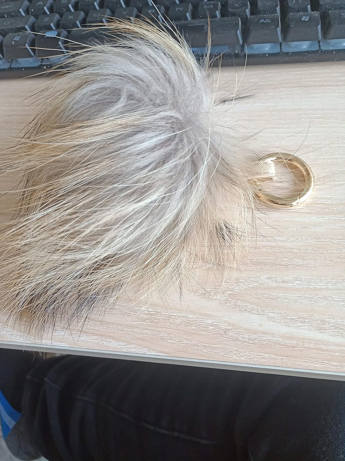 6" Large Fluffy Genuine Pom Pom Keychain Puffy Ball Car Keyring/Bag Purse Charm (Natural brown) - Image 7