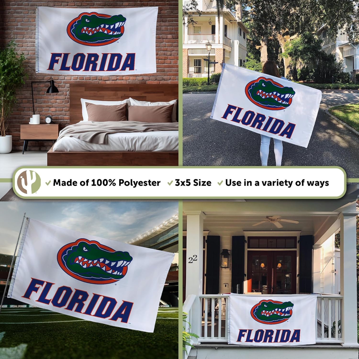 Desert Cactus University of Florida UF Flag - 3 x 5 Feet Gators Banner, Indoor/Outdoor Durable Fabric, 100% Polyester Design (Style S) - Image 3