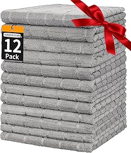 HOMERHYME Hand Towels, 12 Pack 25''*15'' Gym Towels, Grey Quick Dry Lint Free Soft Absorbent Bulk Checkered Fingertip Washcloths Bath Towels for Bathroom Kitchen Salon Workout Shower