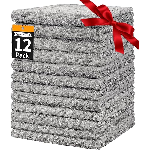 HOMERHYME Hand Towels, 12 Pack 25''*15'' Gym Towels, Grey Quick Dry Lint Free Soft Absorbent Bulk Checkered Fingertip Washcloths Bath Towels for Bathroom Kitchen Salon Workout Shower