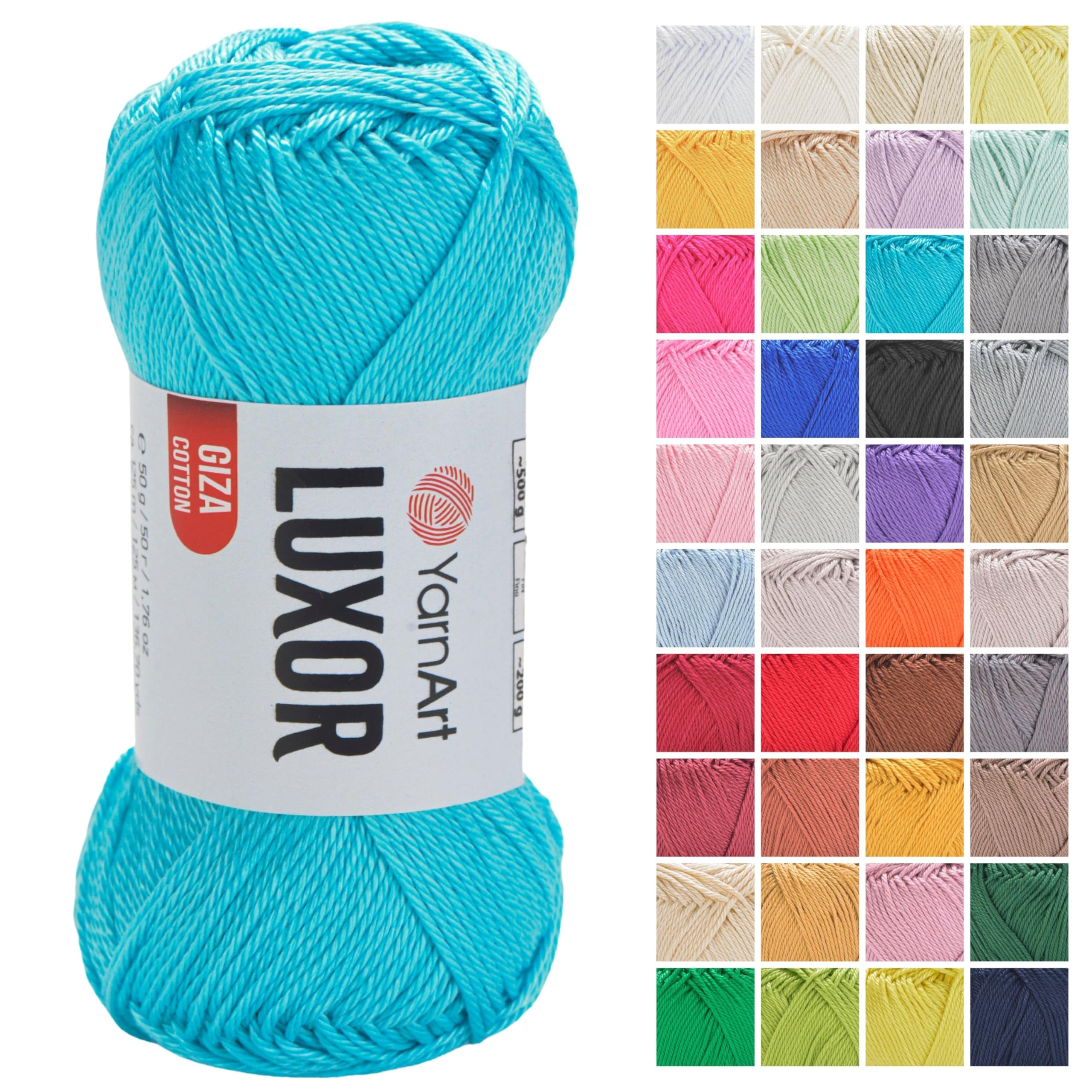 YarnArt Luxor Mercerized Cotton Yarn – 100% Giza Cotton, Smooth Texture, 50g (1.76 oz), 125m (136 yds), Lightweight Yarn for Summer Projects, Amigurumi, Baby Items, and Accessories (1213)