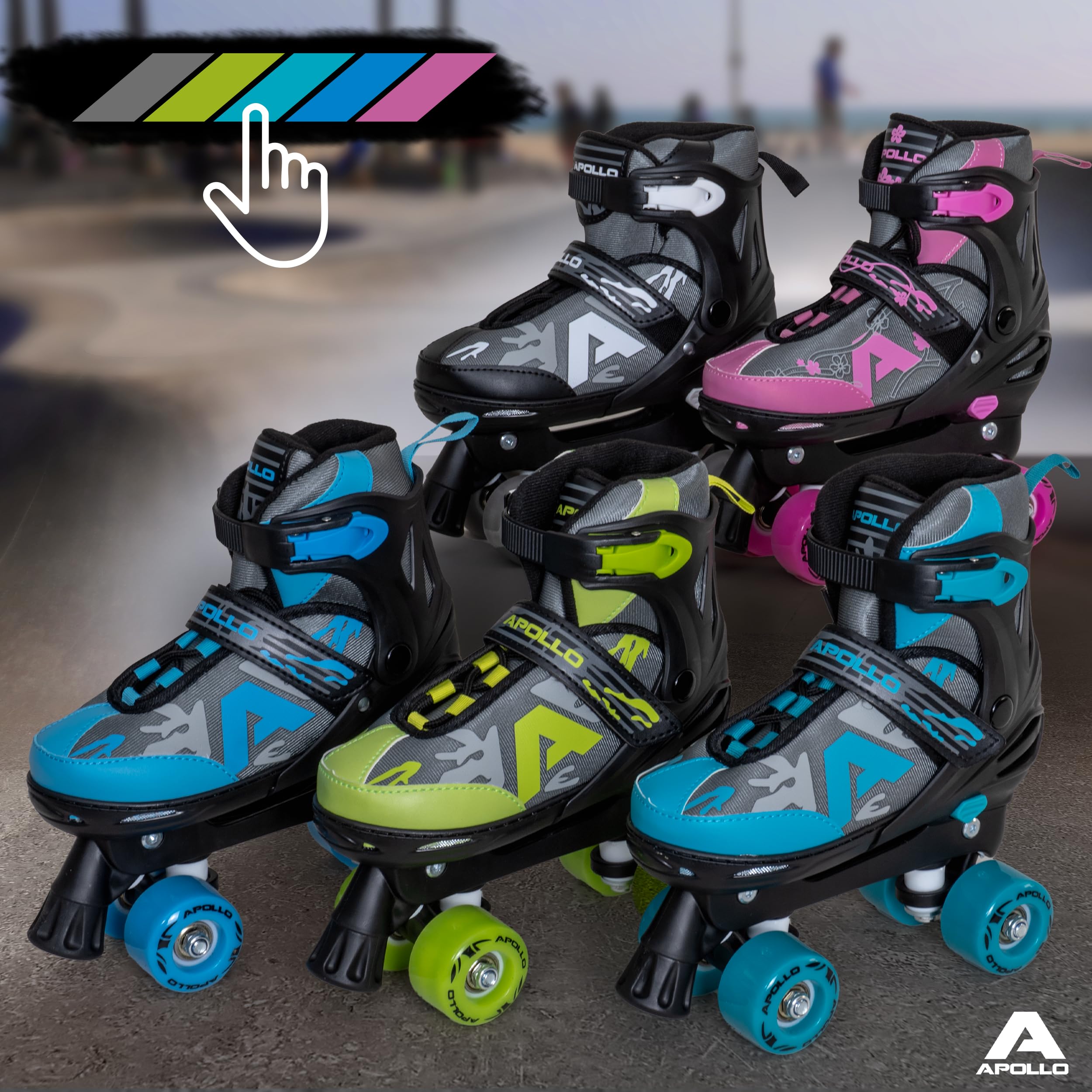 Apollo Champion Adjustable Quad Skate wrotki – regulowane wrotki dla dzieci, wygodne, regulowane rolki LED, dla dziewcząt i chłopców, rozmiary 31-42
