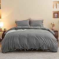 Vista 25 de BISELINA Juego de funda de edredón 100% algodón lavado con textura similar al lino teñido a rayas horizontales reversible, transpirable, suave