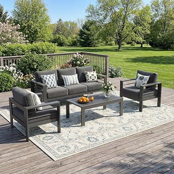 Solaste Aluminum Outdoor Patio Furniture Set, 5 Seats Patio Sectional Sofa with 5" Thick Cushion, Outdoor Patio Set with Coffee Table for Porch, Yard, Backyard, Deck, Grey