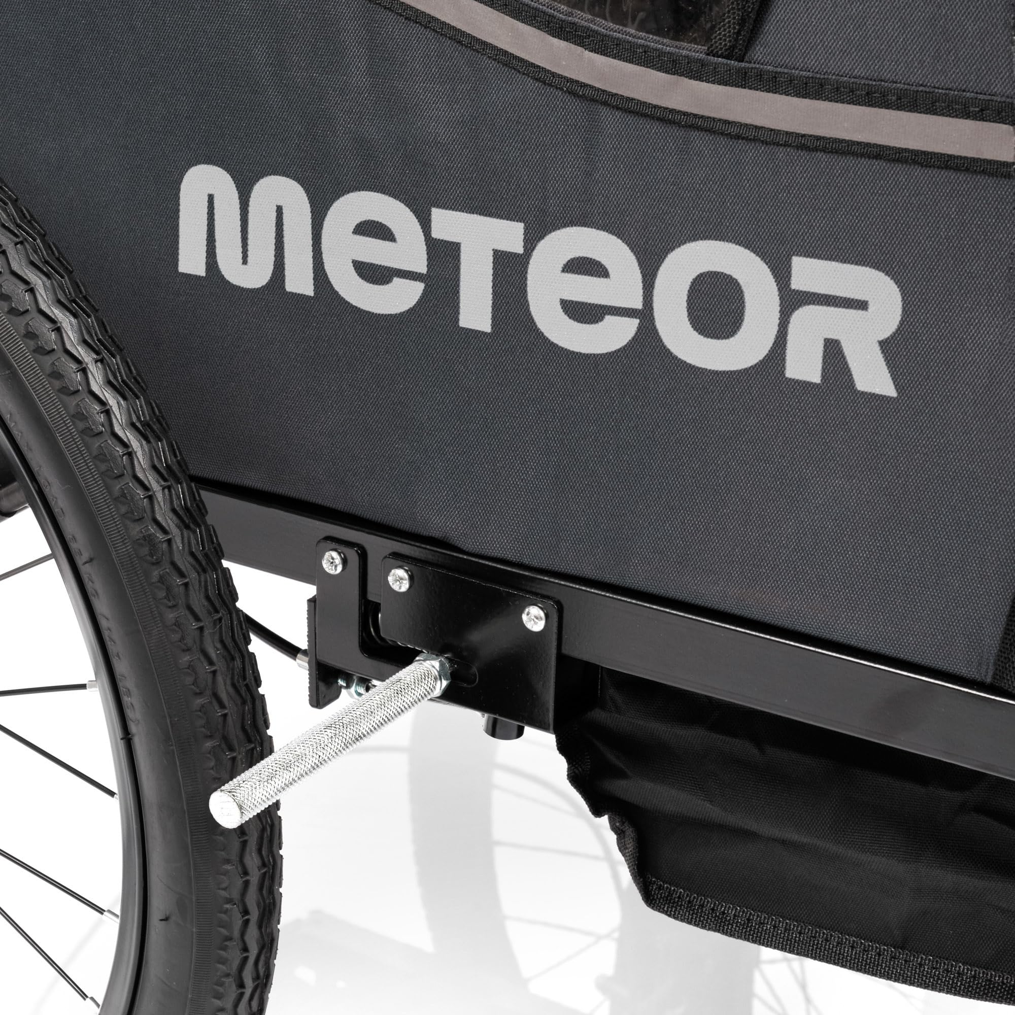meteor Kinderfahrradanhänger 2 in 1 Fahrradanhänger und Jogger für 2 Kinder bis 44 kg ab 18 Monaten mit Regenverdeck Sicherheitsfahne Reflektoren Handbremse Stauraum Stahlrahmen Grau BX-50
