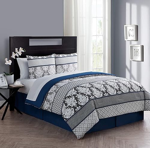 Miniatura 1 de Cama King en una bolsa, ropa de cama de 8 piezas con falda de cama y fundas a juego, decoración de habitación suave y acogedora, decoración elegante