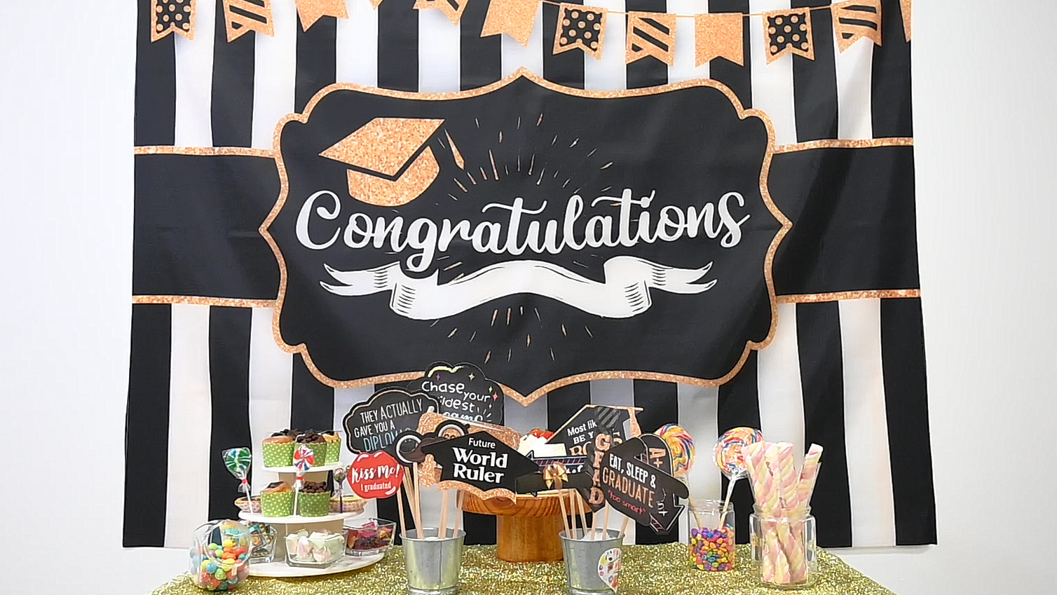 Graduation Decorations Grad Backdrop With Black And Gold Ballons, Class Of 2025 Photoshoot Background Congratulate Grad Celebration Prom Party Bannner - View #3