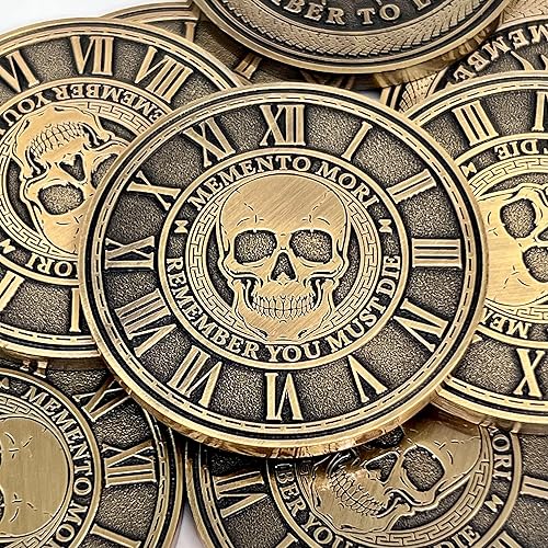 Miniatura 3 de Memento Mori Medallón de moneda estoicismo, regalo Amor Fati Metal Gold Color Token EDC Challenge Stoic Reminder Colgante Momento Mori Regalo para