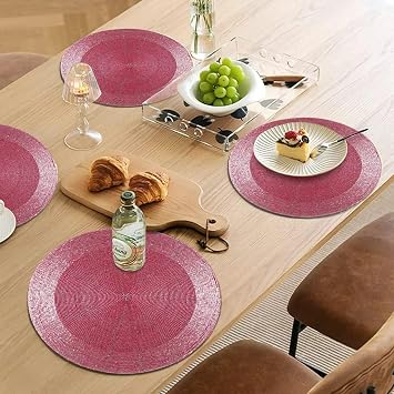 Round Beaded Placemats 13" Round,Placemats for Dining Table,Beaded Placemats, Beaded Charger Placemats,Holiday & Easter Beaded Placemats,Beaded Glitz Charger -Rust Red Silver Multi