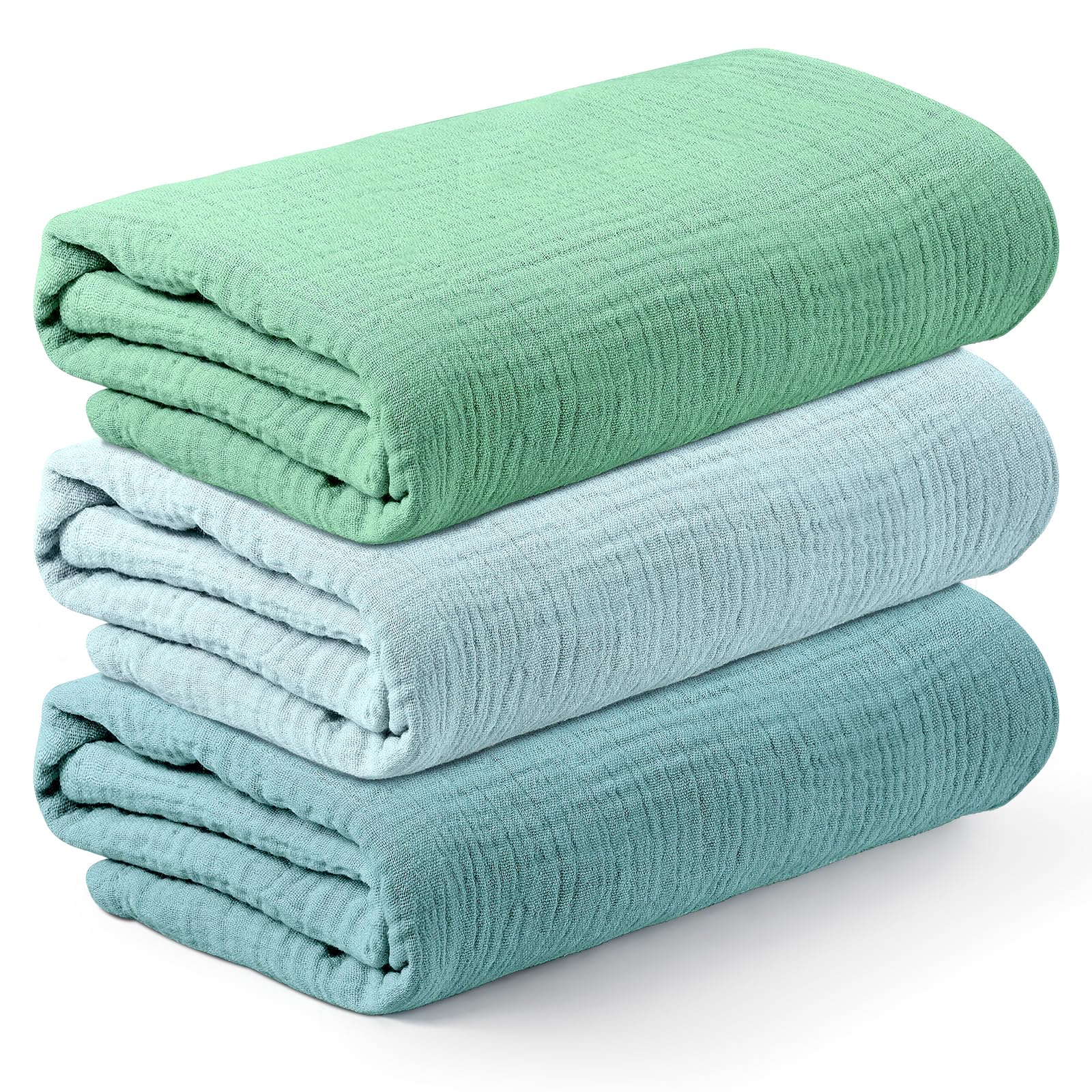 LYCN 3 Pack Muslin Swaddle Blankets for Newborn, 107 x 107 cm Large Cotton Baby Swaddle Blankets Breathable Soft Receiving Blanket for Boy Girl Baby Essentials Shower Gifts (3 Colors)