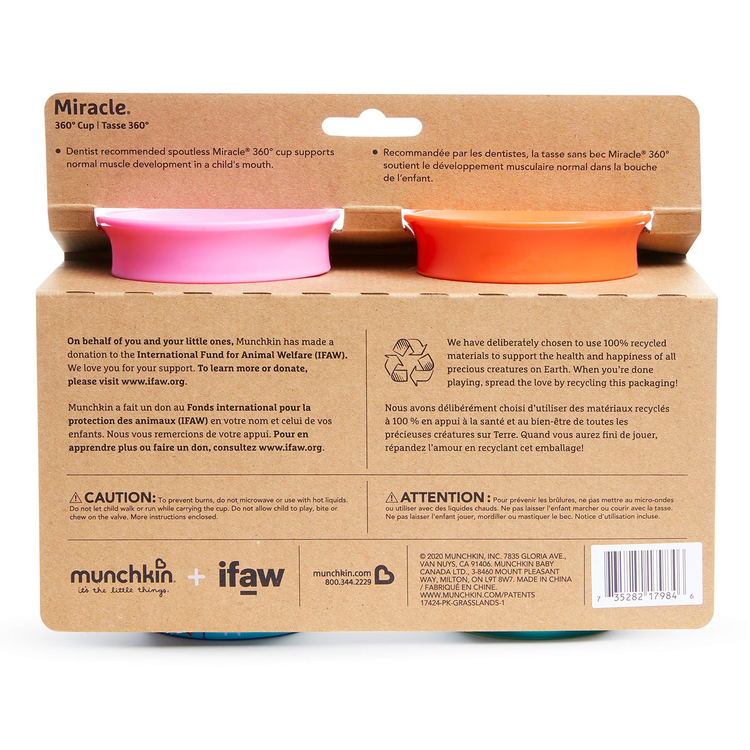 Munchkin Miracle 360° Wildlove Sippy Cup, 9Oz/266Ml, Rhino And Tiger, 2 Pack