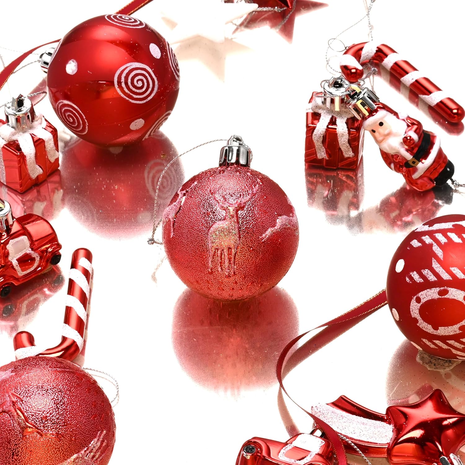 Valery Madelyn Christmas Ornaments Set, 35ct Red and White Shatterproof Christmas Tree Decorations Variety Ball Ornaments Bulk, Whimsical Hanging Ornaments for Xmas Holiday Party Decor - Image 6