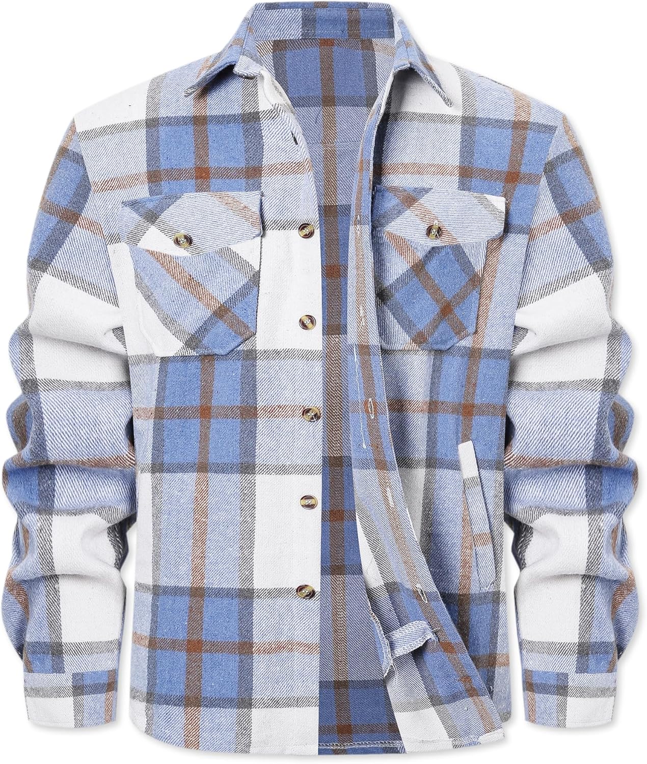 Cromoncent Men's Long Sleeve Thick Flannel Shirt Button Down Plaid Heavyweight Jacket