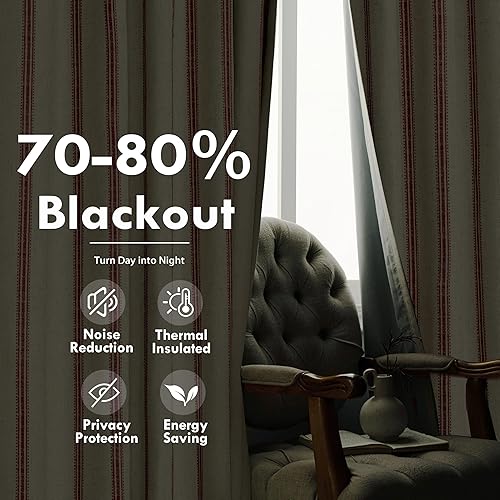 Vista 210 de DriftAway Cortinas opacas de mezcla de lino de 63 pulgadas de largo para dormitorio, cortinas de lino con estampado de rayas verticales, con Gris