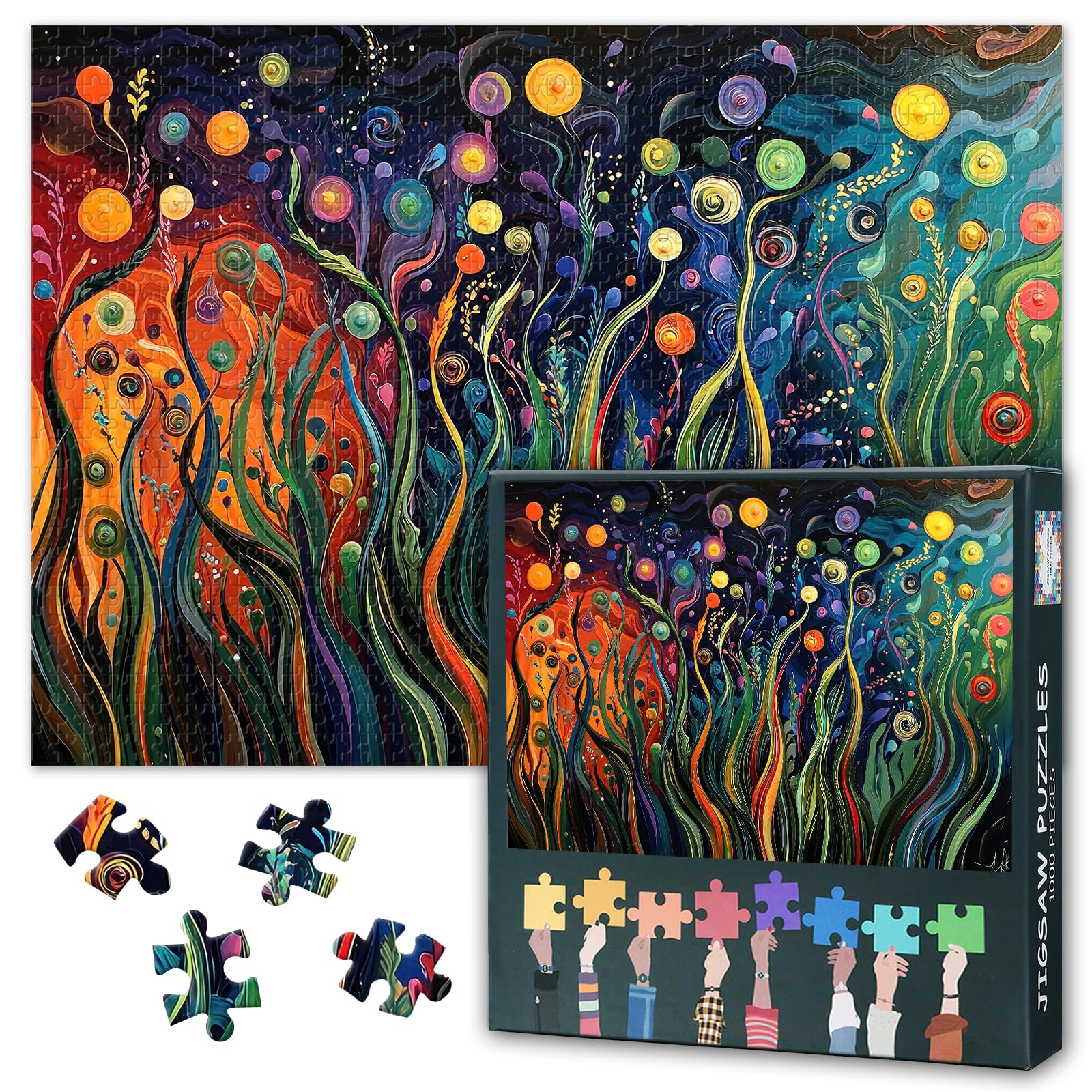 Photo 1 of 1000 Piece Puzzle for Adults, Abstract Colorful Flower Art with Vibrant Geometric Patterns - Modern Abstract Art, Premium 1000-Piece Jigsaw Puzzles, Finished Size 27.5x19.7 in