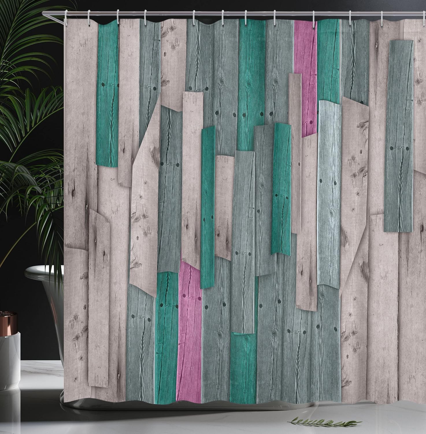 Ambesonne Rustic Shower Curtain, Grunge Wood Planks Barn House Door Nails Country Farm House Life Theme Layout, Cloth Fabric Bathroom Decor Set with Hooks, 69" W x 84" L, Pale Fuchsia