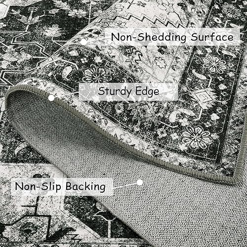 Vista 271 de Moynesa Alfombra de pasillo ultrafina lavable, vintage, de 2 pies 6 x 8 pulgadas, antideslizante, resistente a las manchas, resistente a