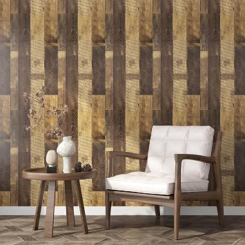 ICOOP Wood Peel and Stick Wallpaper Rustic Wallpaper Peel and Stick Shiplap 15.8"276" Wood Wall Paper Farmhouse Butcher Block Countertop Contact Paper for Cabinets Kitchen Vinyl Wrap for Countertops