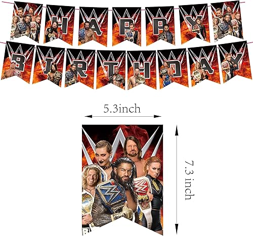 Miniatura 4 de Suministros de fiesta de cumpleaños de lucha libre con pancarta de feliz cumpleaños, decoración de tartas, platos de globos y tazas, mantel para