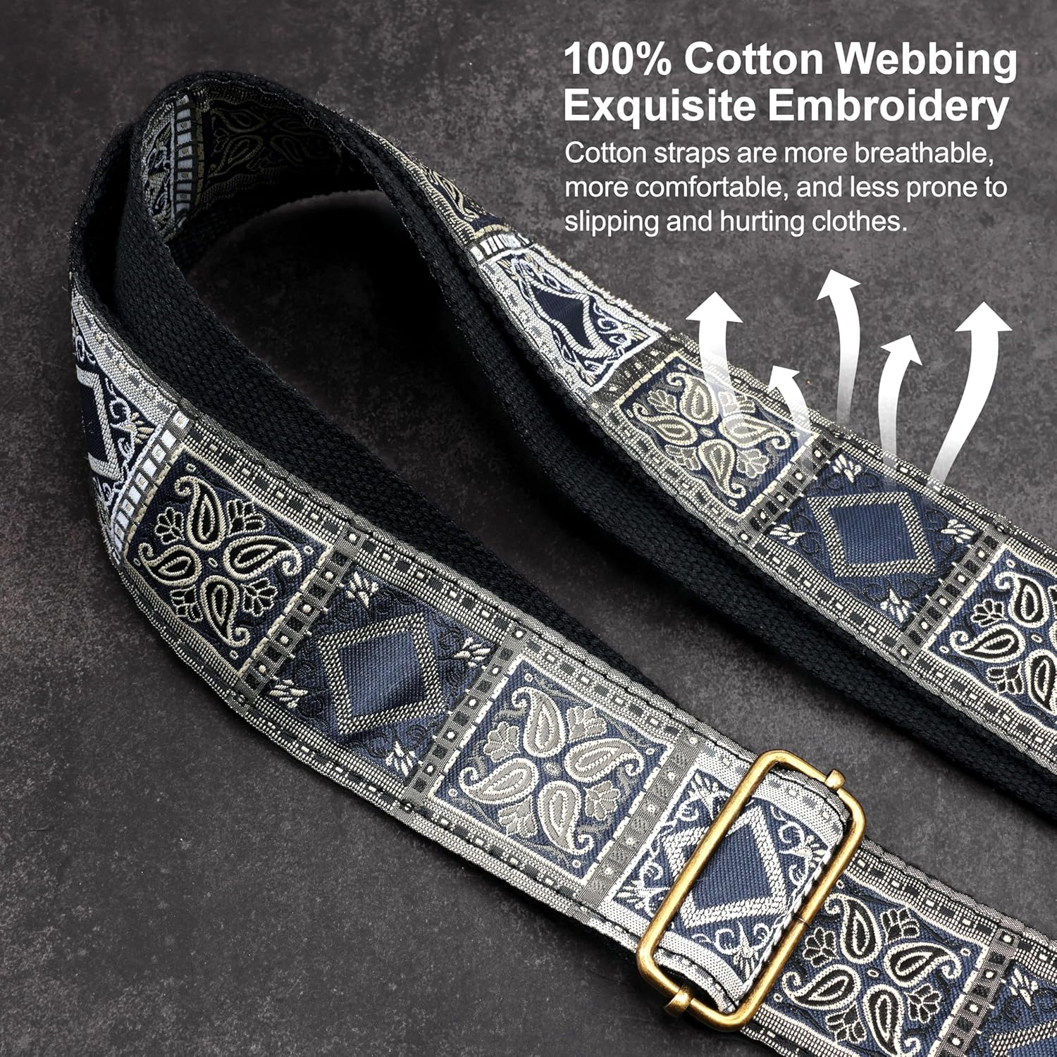 Nefelibata Guitar Strap,Crazy Horse Leather Jacquard Embroidery Cotton Guitar Straps for Bass, Electric & Acoustic, Best Gifts for Guitarists(Bohemian Dark Blue Chequered)