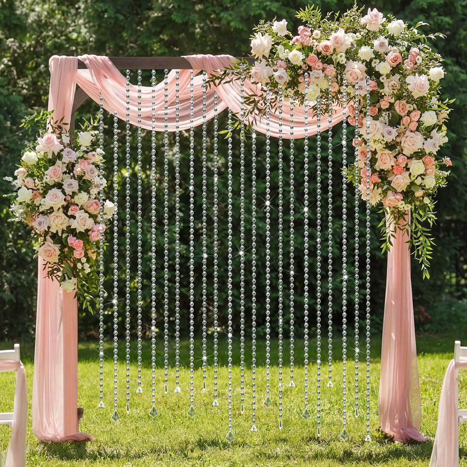 24 Pcs 79 Inch Clear Acrylic Crystal Garland Strands Hanging Chandelier Beaded Chain Ornament String Decorations Beaded Chain Garland Curtain for Wedding Party Manzanita Tree Centerpiece