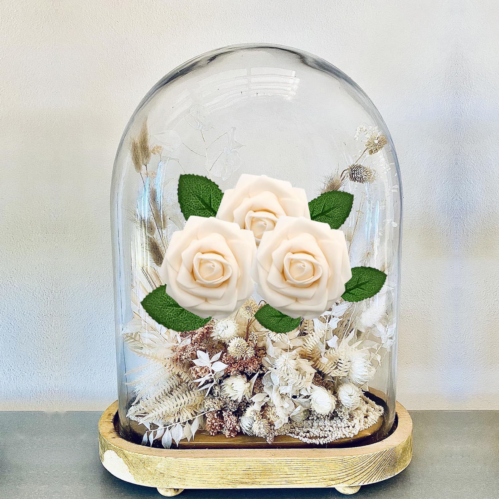 25Pcs Champagne Artificial Roses, Real Touch Foam Roses with Stems, 4 Leaves, Artificial Flowers for Wedding Bridal Bouquets - Image 4