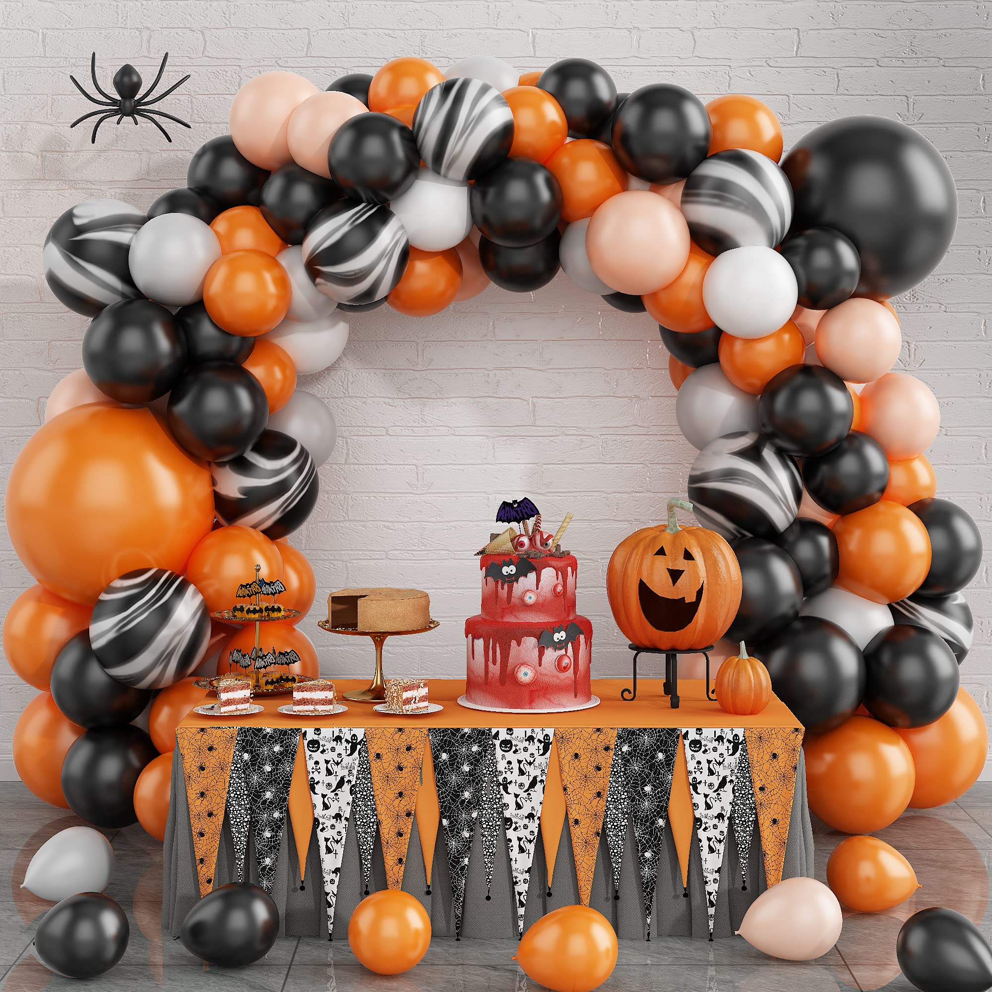 Halloween Balloon Arch Kit,Halloween Decorations Set,Black Orange Latex White Agate Balloons Garland for Kids Halloween Party Background Classroom Home Decor Indoor Outdoor