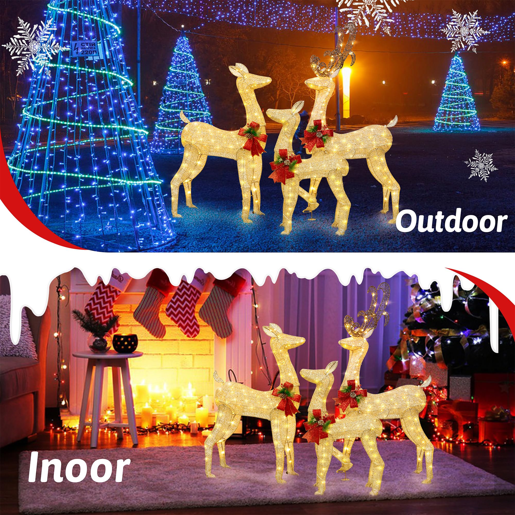 Amazon.co.jp: Shintenchi 3ピース LED ライト クリスマス 鹿 屋外 庭 