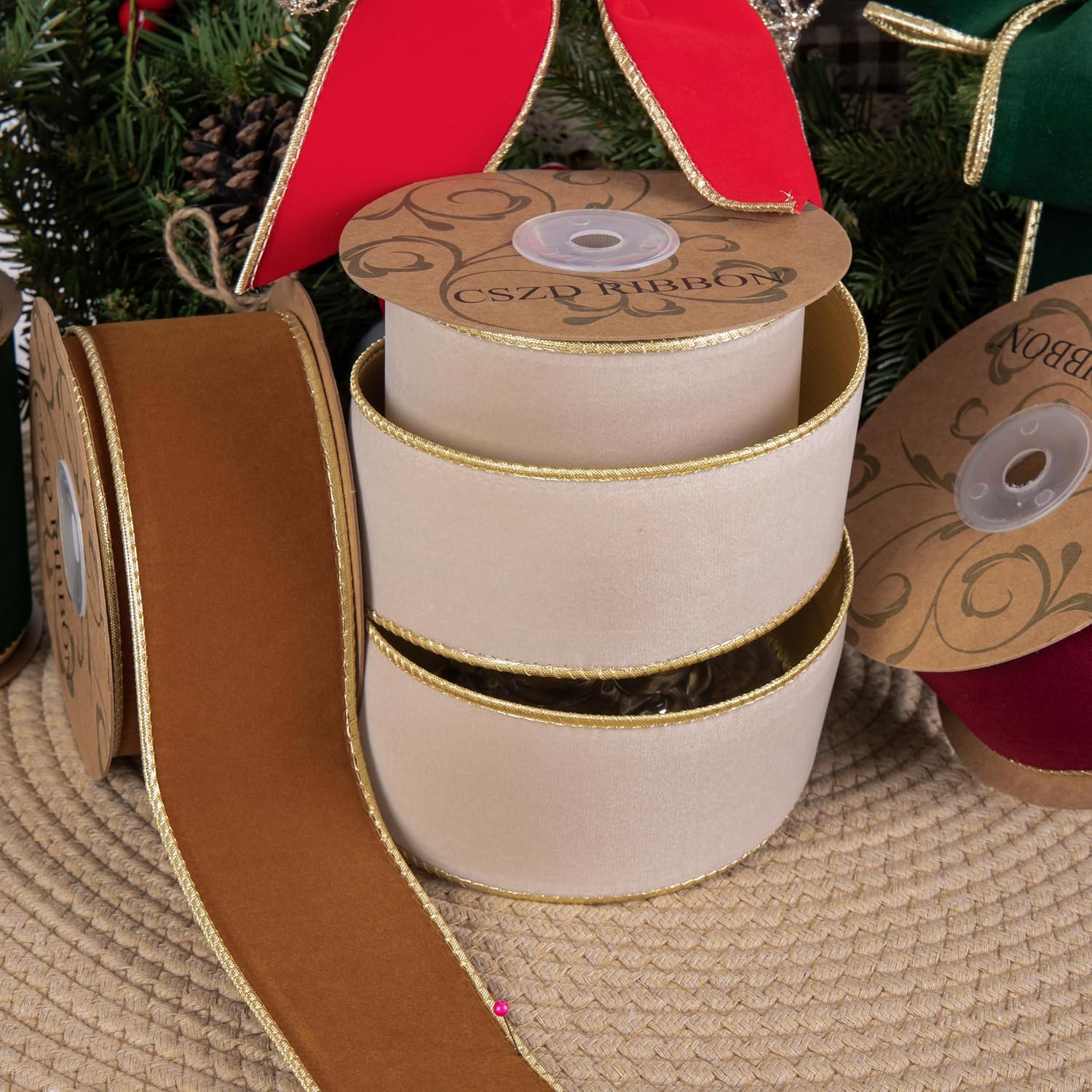 Fall Copper and Gold Velvet Christmas Wired Ribbon 4inch Wide*10Y Thanksgiving Velvet Ribbon for Xmas Tree/Wreaths Gift Wrapping Bows Gralands Home Decor Crafts (Copper)
