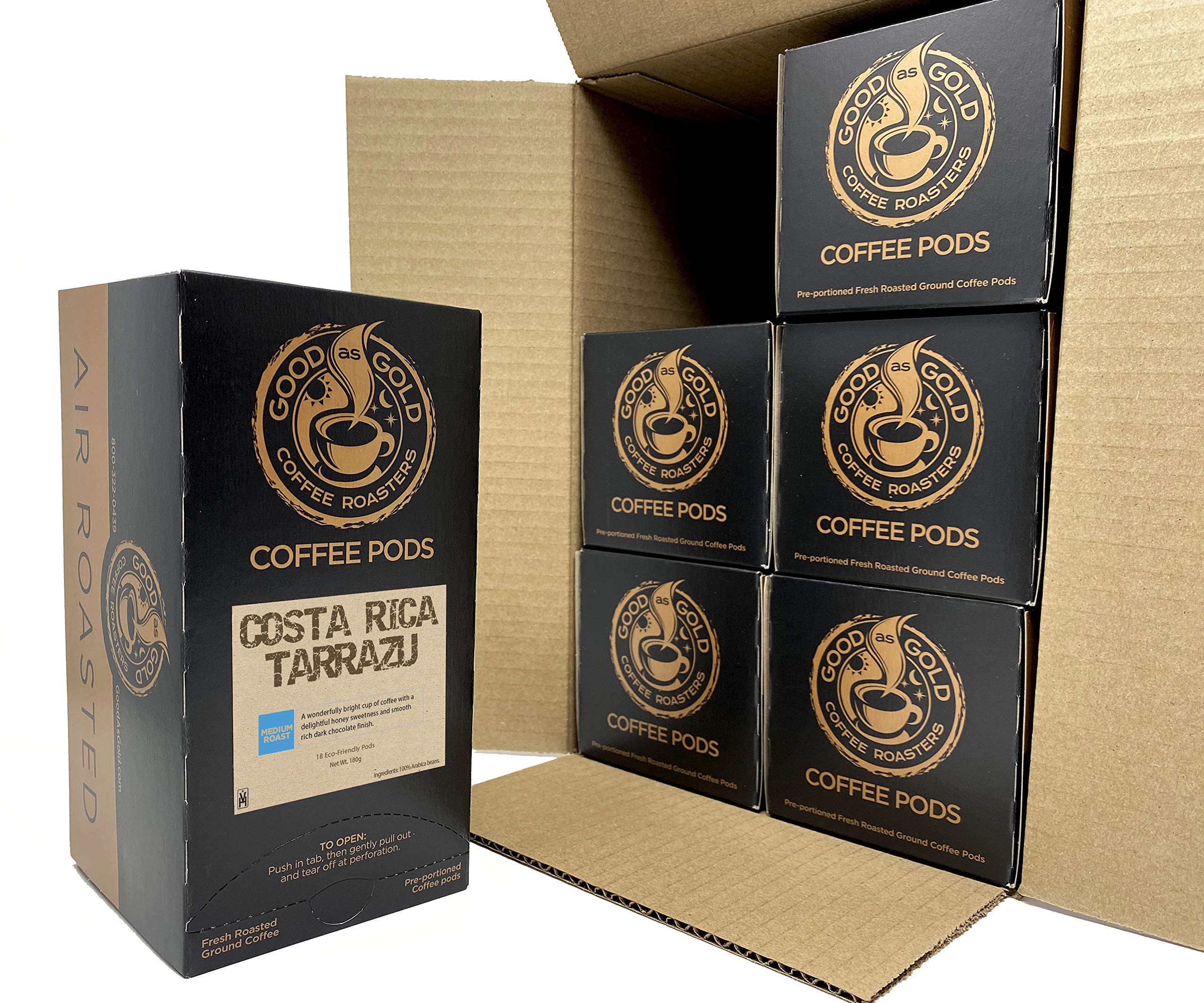 COSTA RICA COFFEE PODS, Good As Gold Coffee, (1 case = 6 / 18ct Costa Rica Coffee Pods)